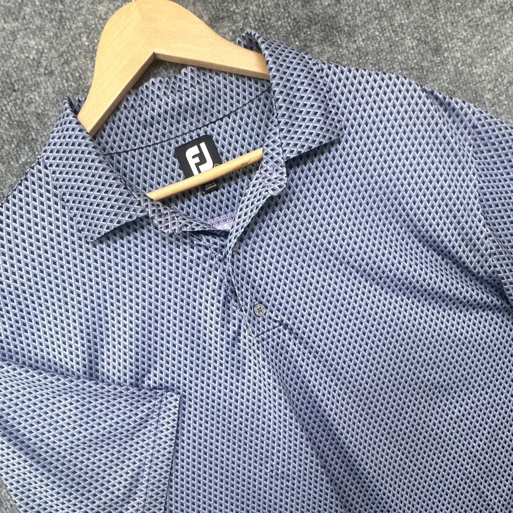 FootJoy Men's Polo Shirt XL Blue Golf Performance with Diamond All-Over Print